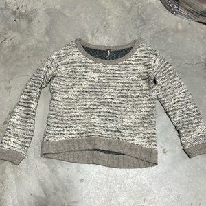 FREE PEOPLE Chunky‎ Knit Boucle Sweater Size Small Cream & Brown / Vv-21
